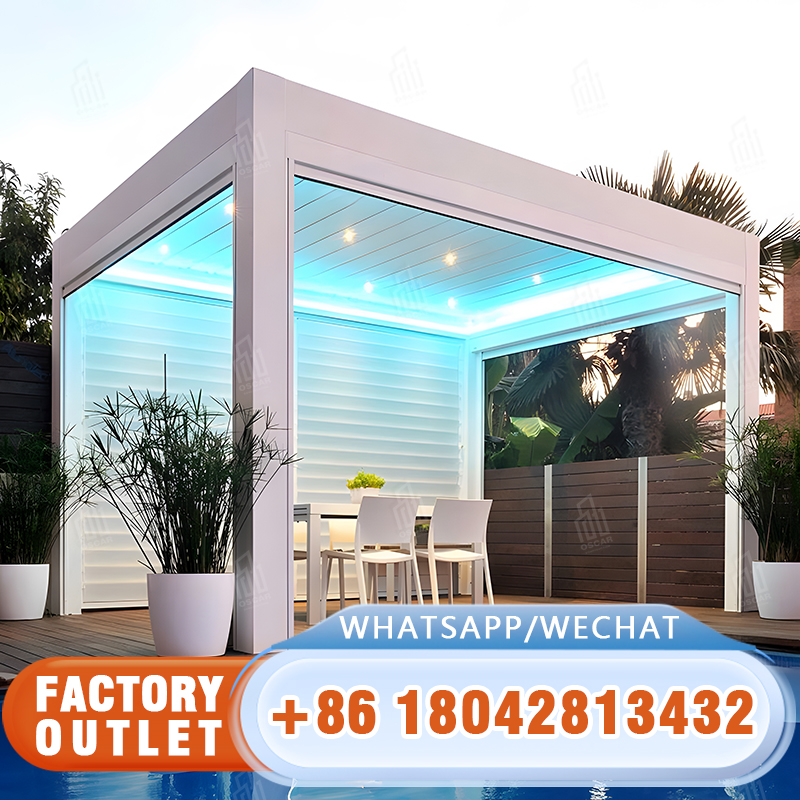 Aluminium Garden Pavilion Retractable Louvers Gazebo Electric Roof Pergola Para Exterior 6x3 m