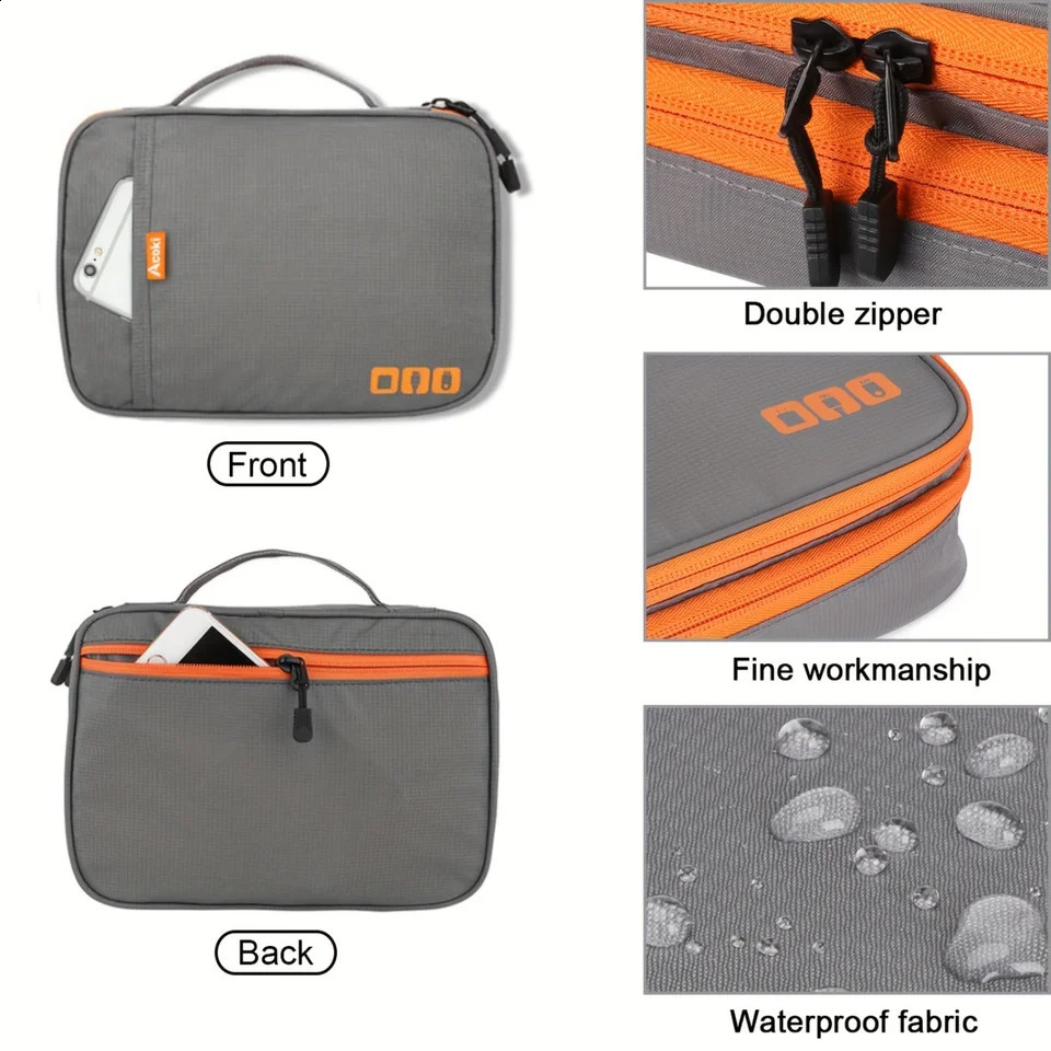 Ship from US Double layered electronic accessory organizer multifunctional USB cable bag and digital small tool zipper 250305FBB