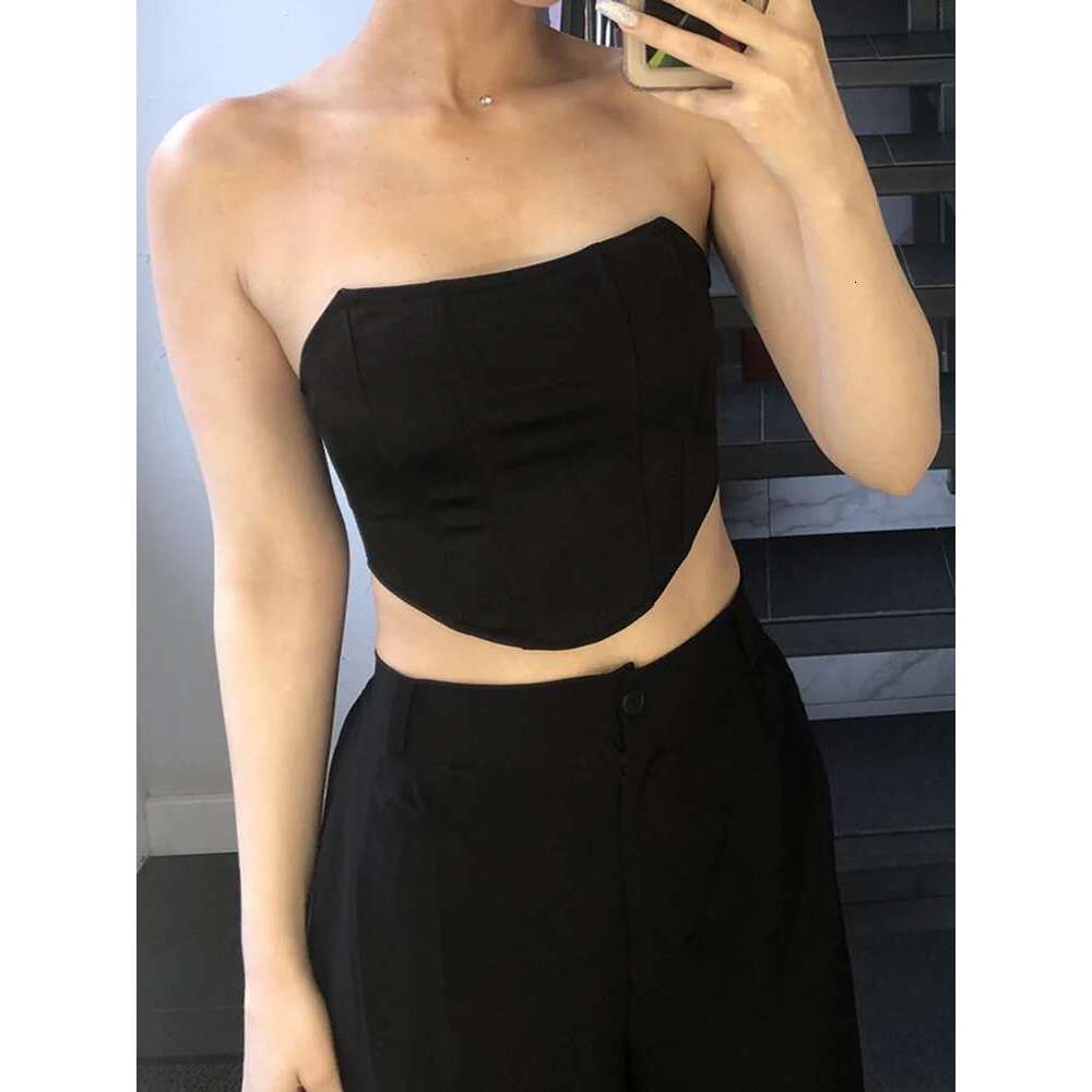 Off Sleeveless Shoulder Veet Fashion Sexy Corset Crop Tops Vest Female Underwear Backless Bustier Top Solid KLMY