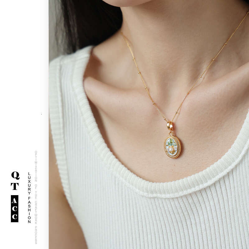 New Chinese ancient light natural pearl wer oil painting series accessories high-end design style necklace for women