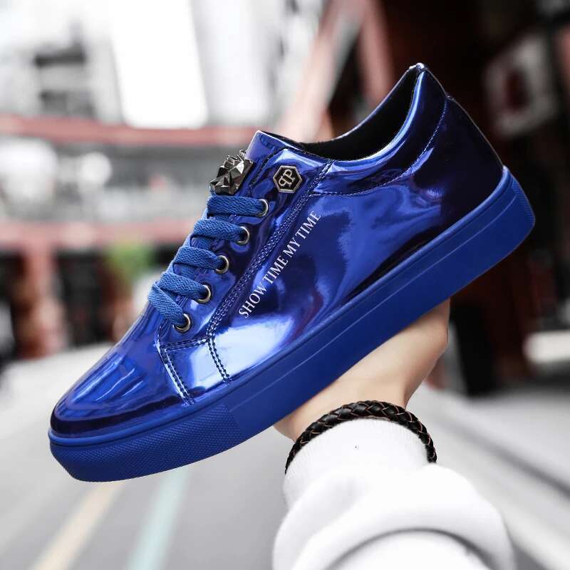 Hot Sale Casual Men's Blue Mirror Glitter Sneakers Flat Streetwear Hip Hop Men Designer Shoes chaussure homme