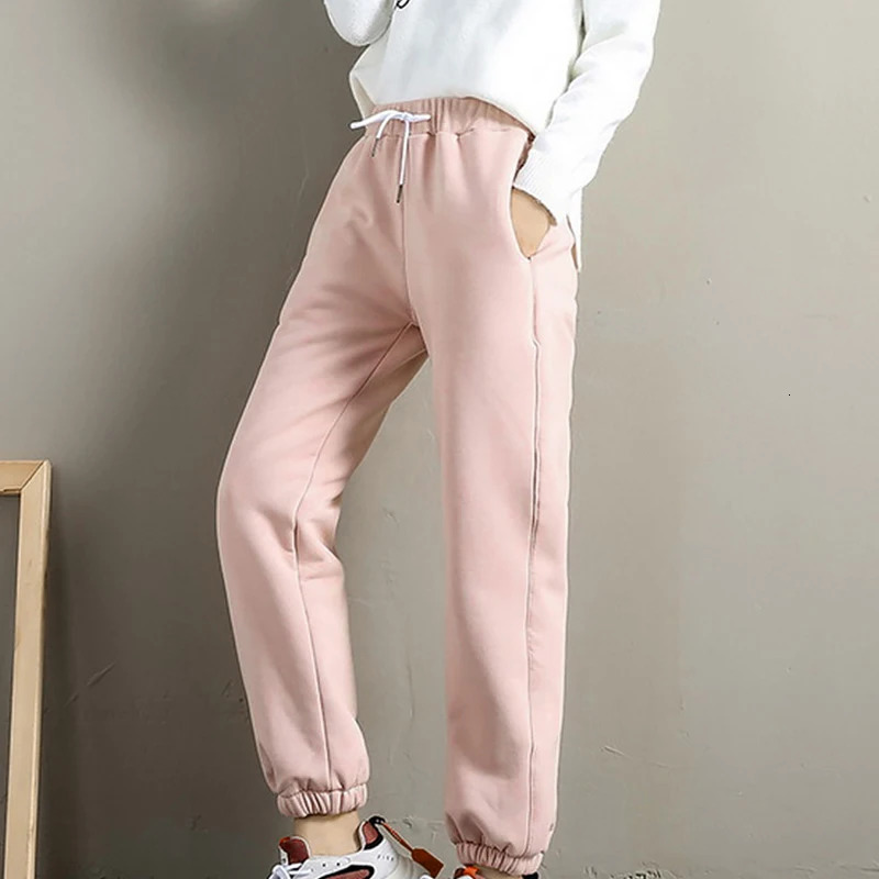 Winter Lambswool Warm Casual Pants Fleece Lined Sweatpants High Waist Stretchy Thick Thermal 250304