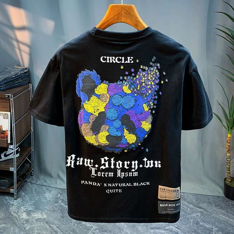 Top 2024 Summer New Short-Sleeved Men's Fashion Brand Chinese Panda Style Printed Design T-Shirt