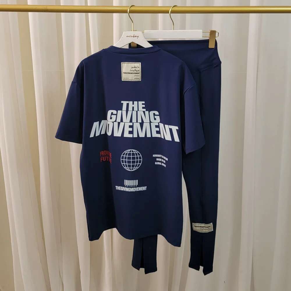 THEGIVINGMOVEMENT Lady Casual Tshirts Leggings Suits TGM Yoga Pants And Tee 2 Piece Sets For Women 2024Ss New
