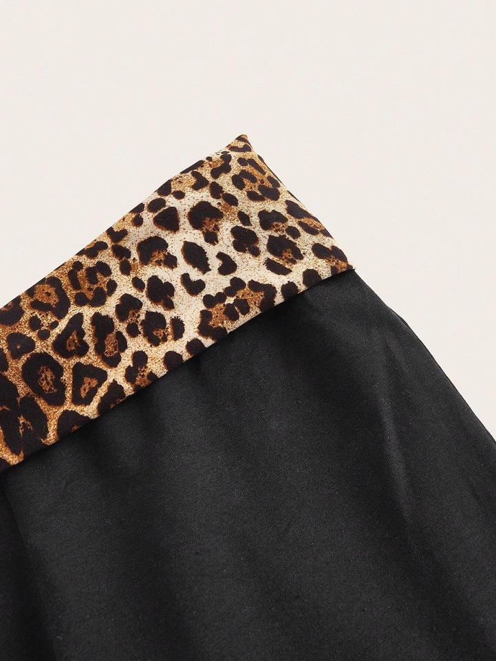 Leopard Print Splice Flared Leg Pants Elegant Slim Mid Waist Pants Womens Clothing 250304