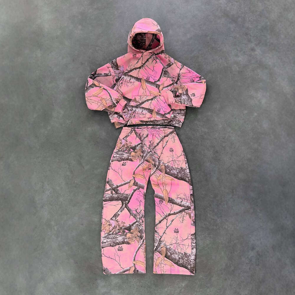 International Station Pink Stripe Camouflage Combo Loose Fashion Spring Hoodie