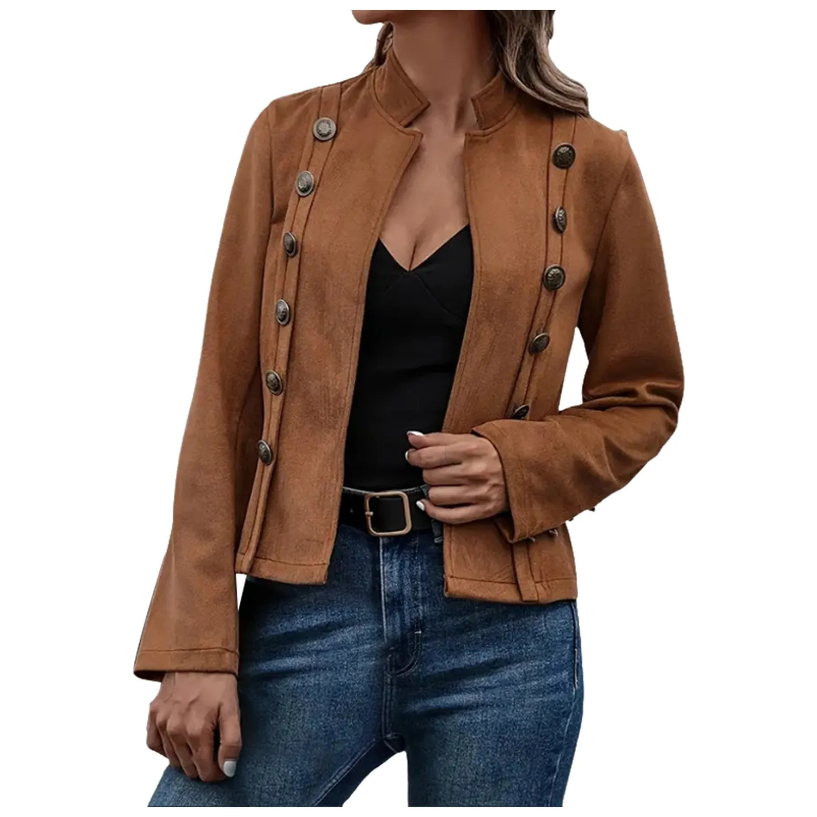 Womens long sleeved jacket for autumnwinter 2024 synthetic suede leather fashion casual business 250226