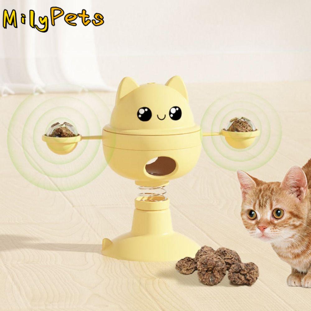 3 in 1 360 ° Rotation Pet Toys Tumblers Cartoon Suction Cup Cat Teaser Stick Plastic Cat Food Dispenser Self Happy