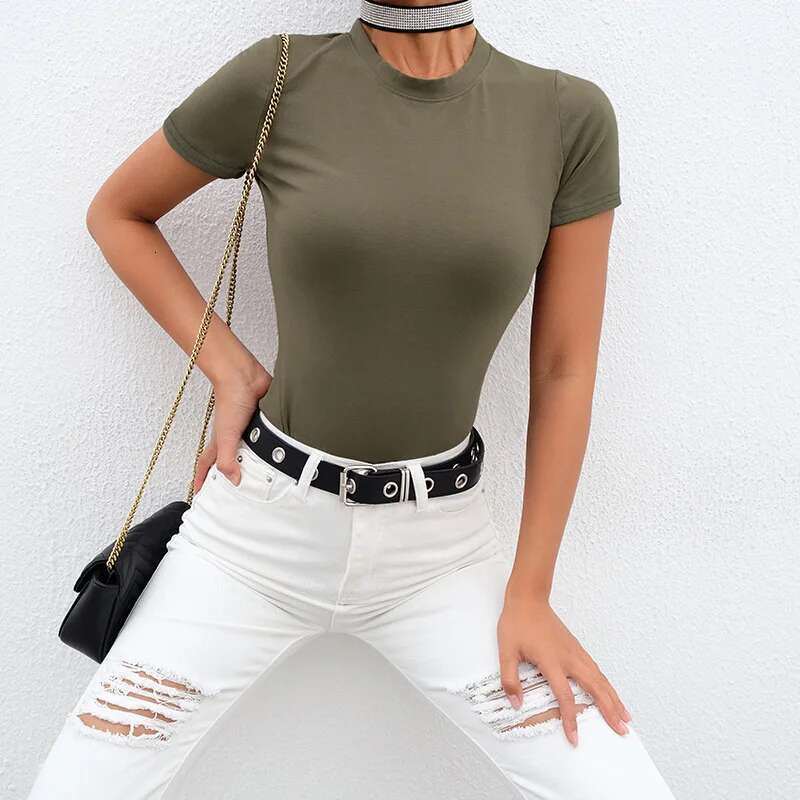 Basic Casual Black White Bodysuit Women Summer Short Sleeve Woman Body Top Cotton Bodycon Jumpsuit Romper Ladies KLMY
