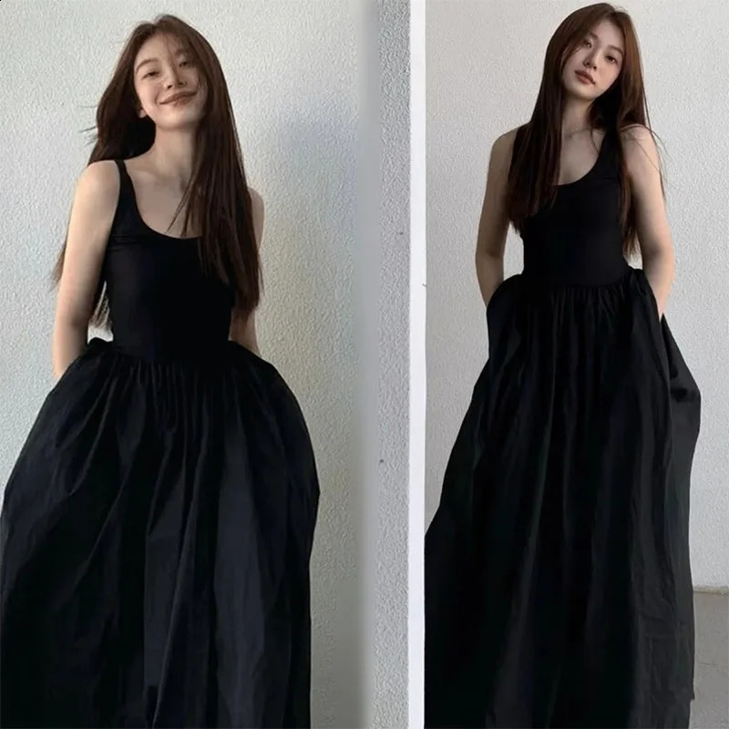 Black strapless long dress for women fashionable slim fit sleeveless Oneck high waisted womens springsummer party vest 250305