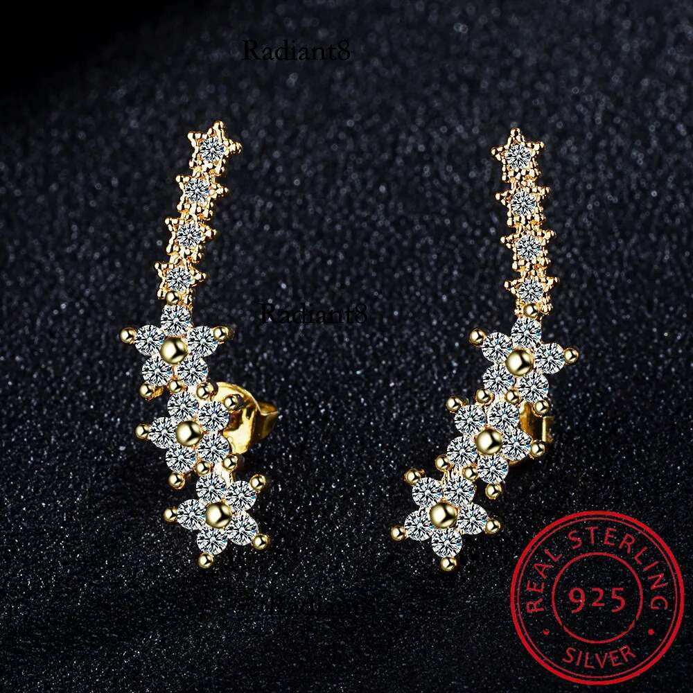 Sier Full Earrings Climber 7 Star Crawler Stud Ear Cuff for Women Black White Moissanite Jewelry Gifts