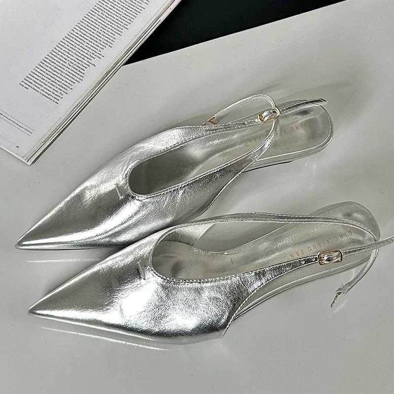 SEXY Pointed Toe Low H Sandals Womens Shallow Elegant Slingback Sandals Womens Summer Designer Dress Womens Pumps Y250304