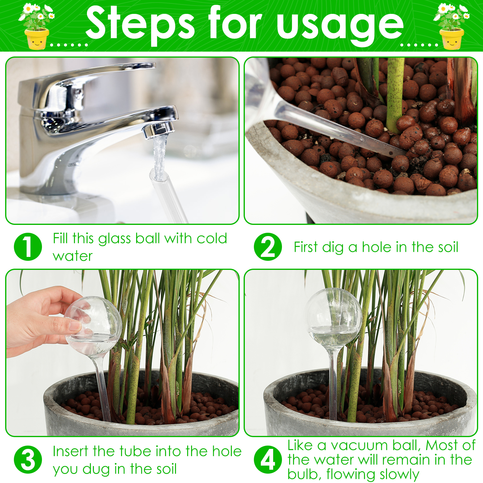 10Pcs Plant Automatic Watering System Balls Device Drip Irrigation Stakes Planter Insert Flower Self Feeder PVC Clear 250ML 60ML
