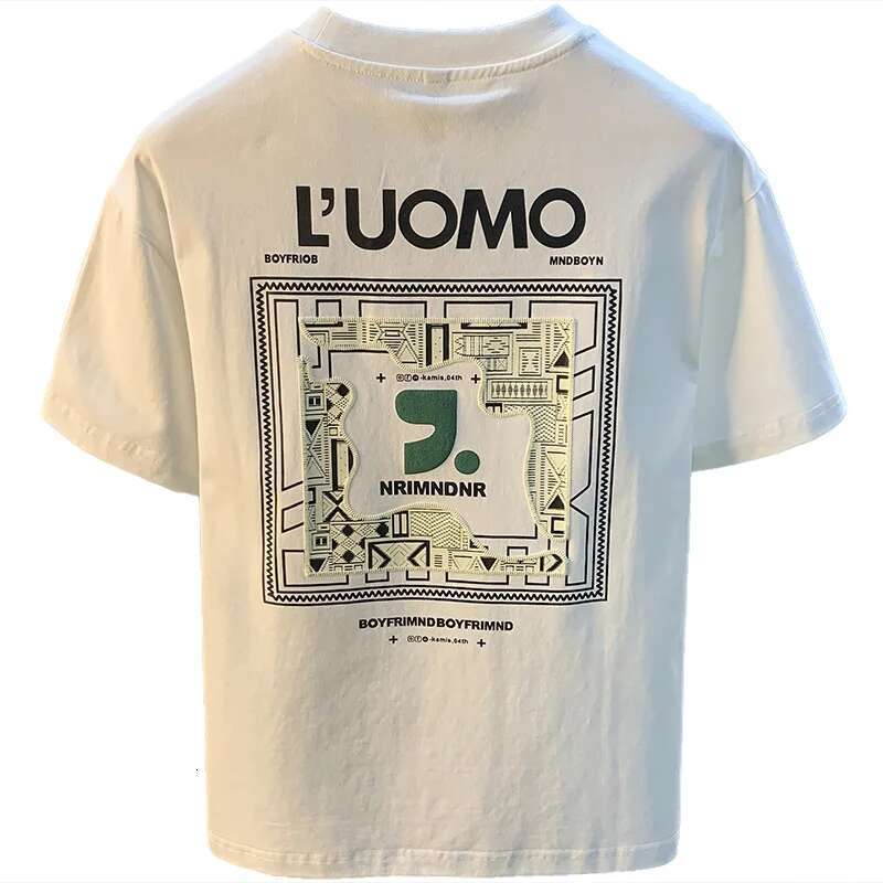 Fashion Brand T-Shirt Men's Loose Thin Printed Embroidered Casual All-Matching Comfortable Breathable Round Neck Half Sleeve Top