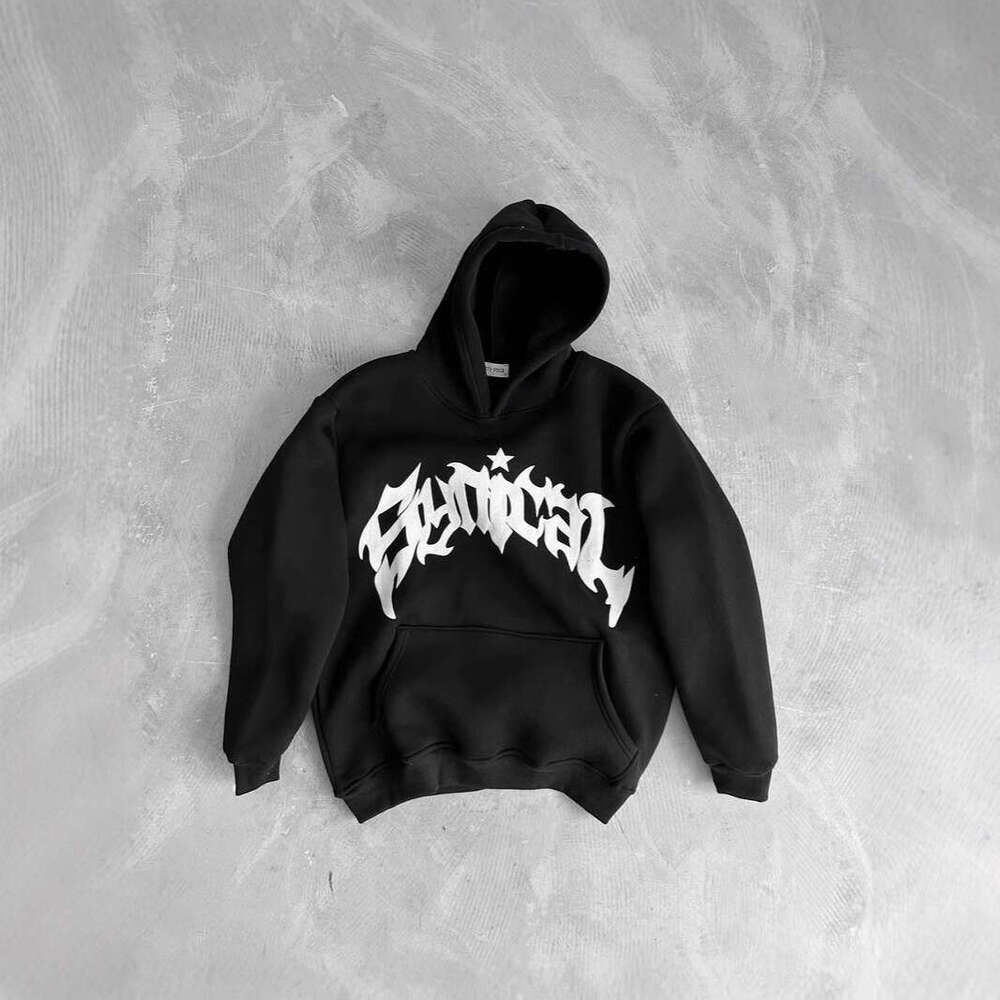 Trendy letter foam printed loose and fashionable hot stamping 3D three-dimensional pattern hooded sweatshirt