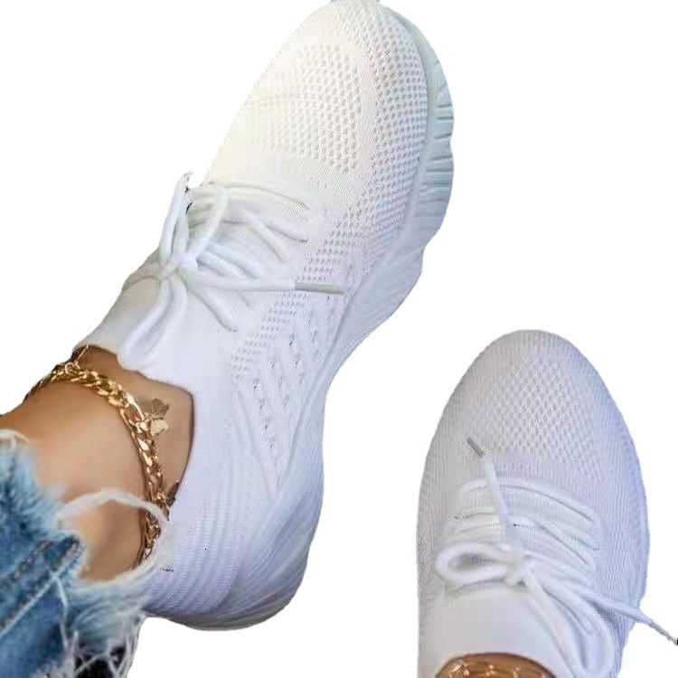2025 new plus size sports designer women's lace up mesh comfortable casual fly woven breathable low heel shoes trendy casual shoes
