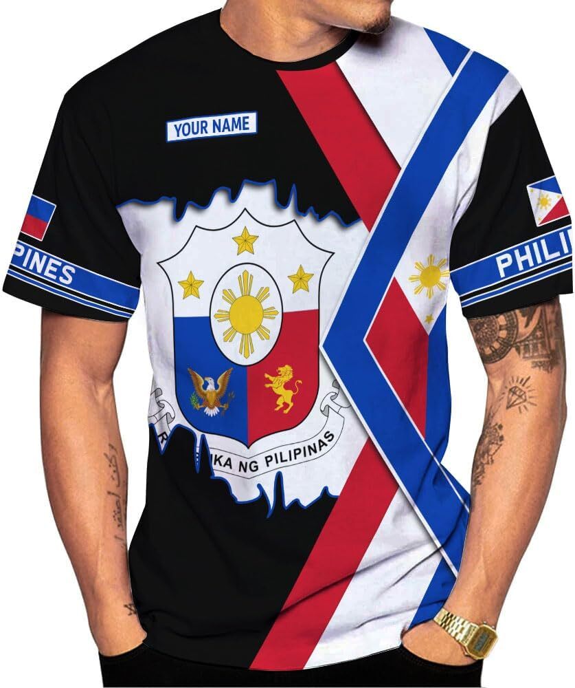 Mens T shirt Personalized Name Philippines Shirts 3D, Filipino Flag Pride Shirt Philippines Shirt Flag Tshirt for Men18 tee Casual tops summer clothes