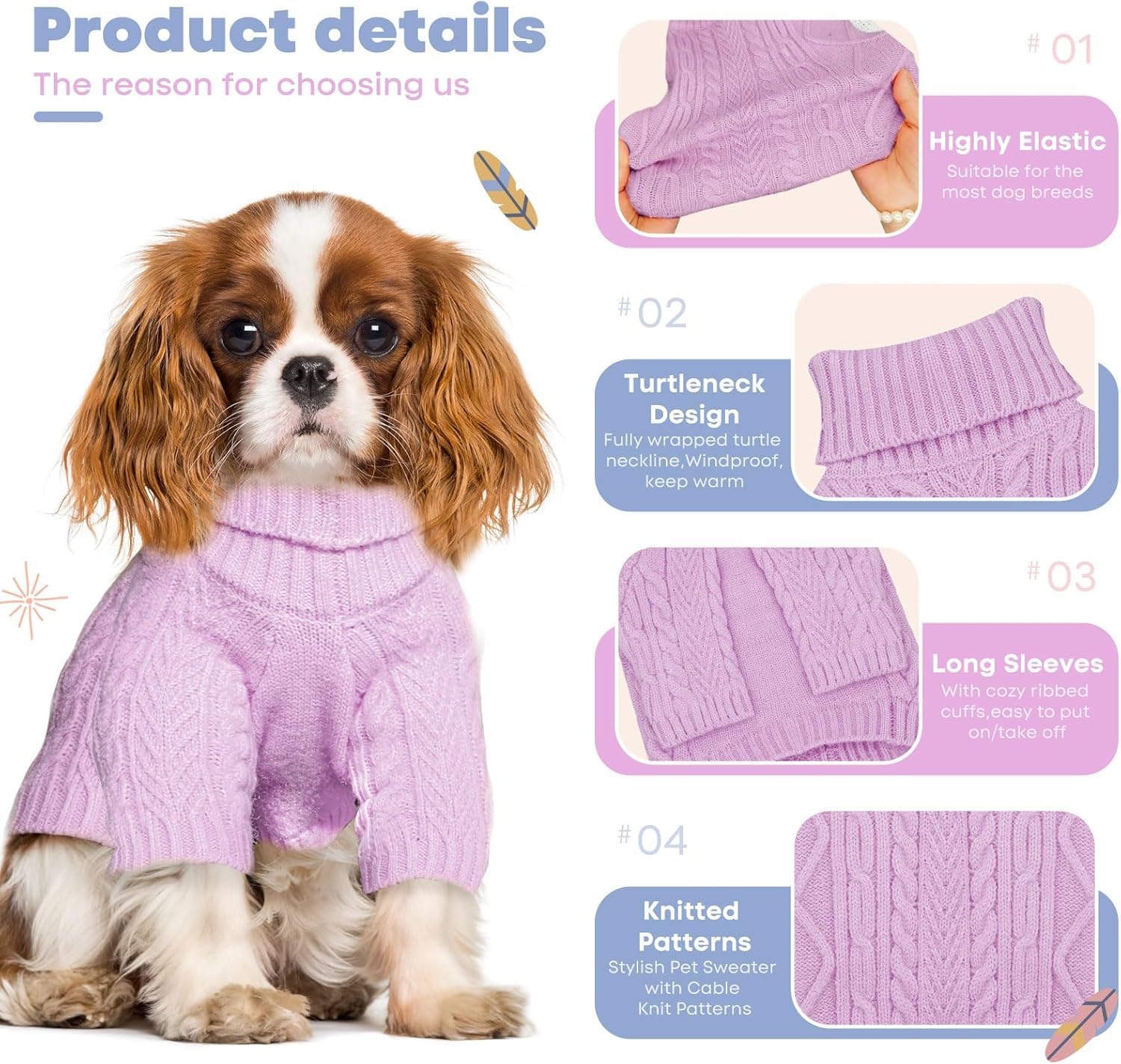 Dog Sweater for Small Dogs, Small Dog Christmas Sweater, Pullover Turtleneck Warm Soft Knitwear for Girl Boys Male Female Chihuahua, Bulldog, Dachshun