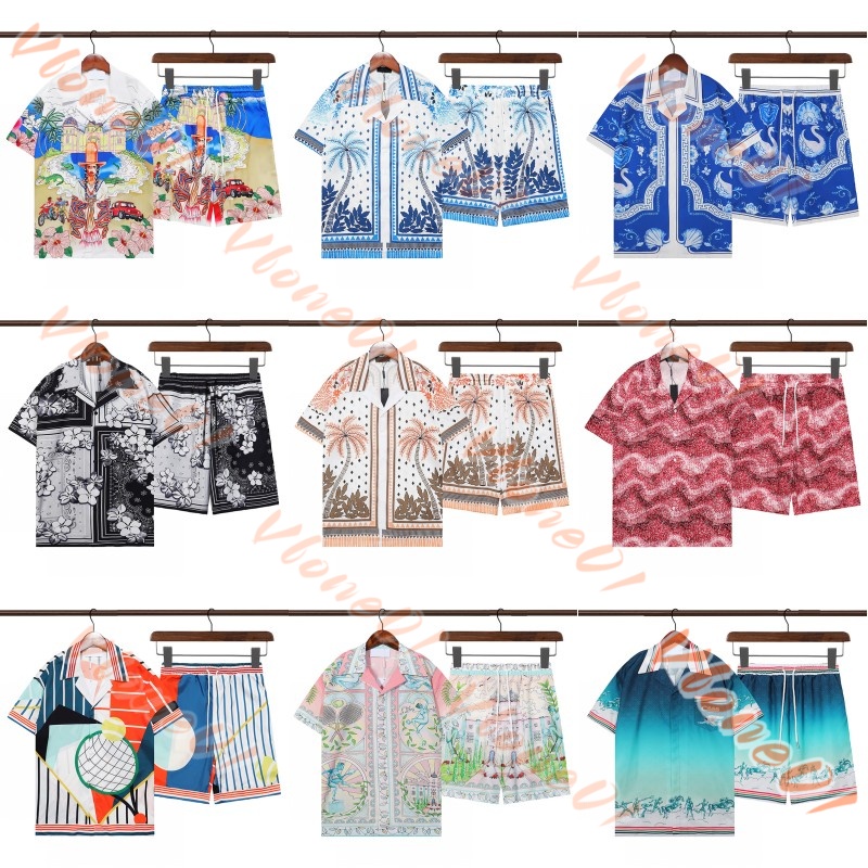 Designer Men Casual Shirts Set Summer Print Lapel Shirt And Shorts Mens Womens Loose Fit Silk Beach Shirts Tour Short Sleeve Shirts Suit Asian Size M-3XL