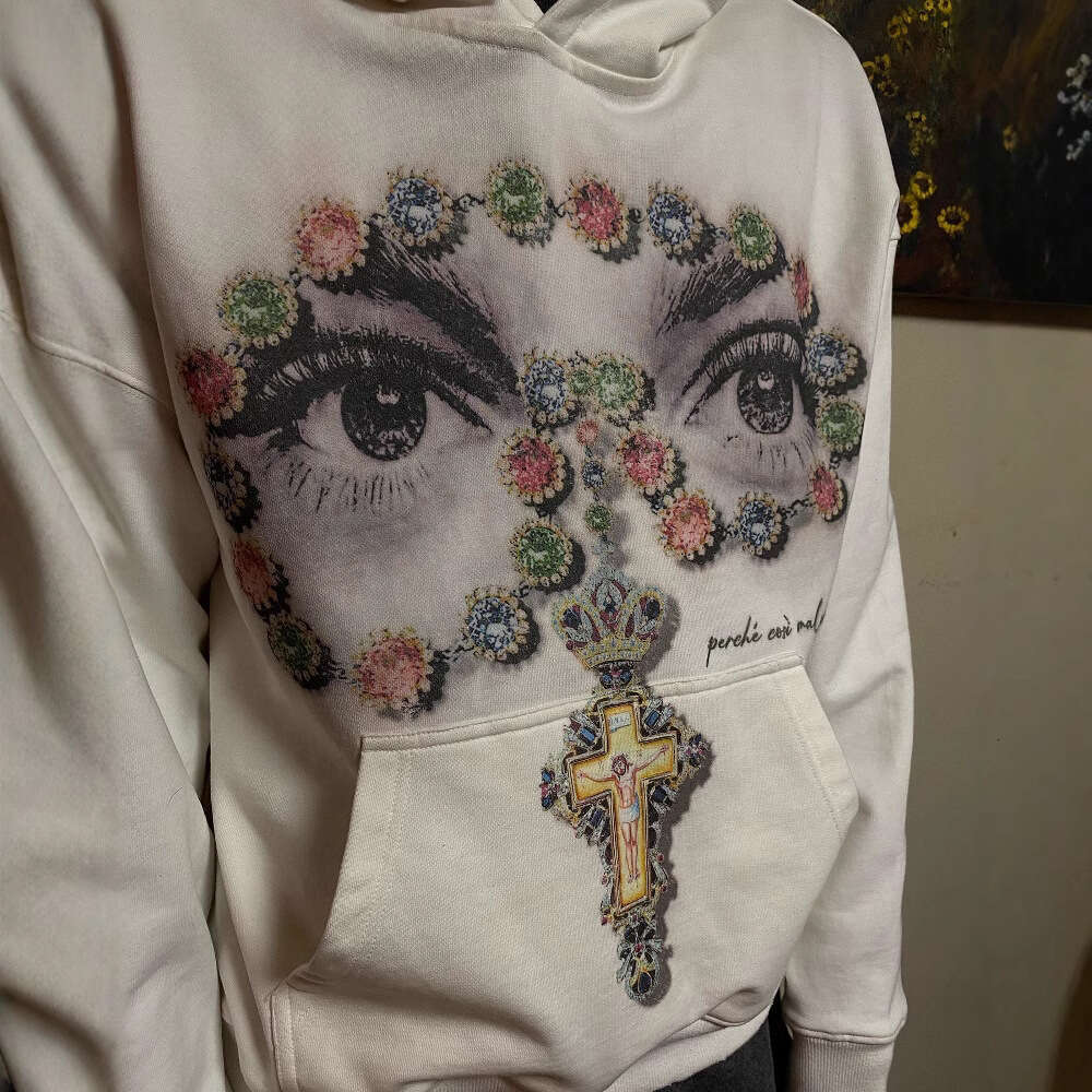 Y2K American Cool Face Cross 3D Stereoscopic Pattern Street Loose Clothing