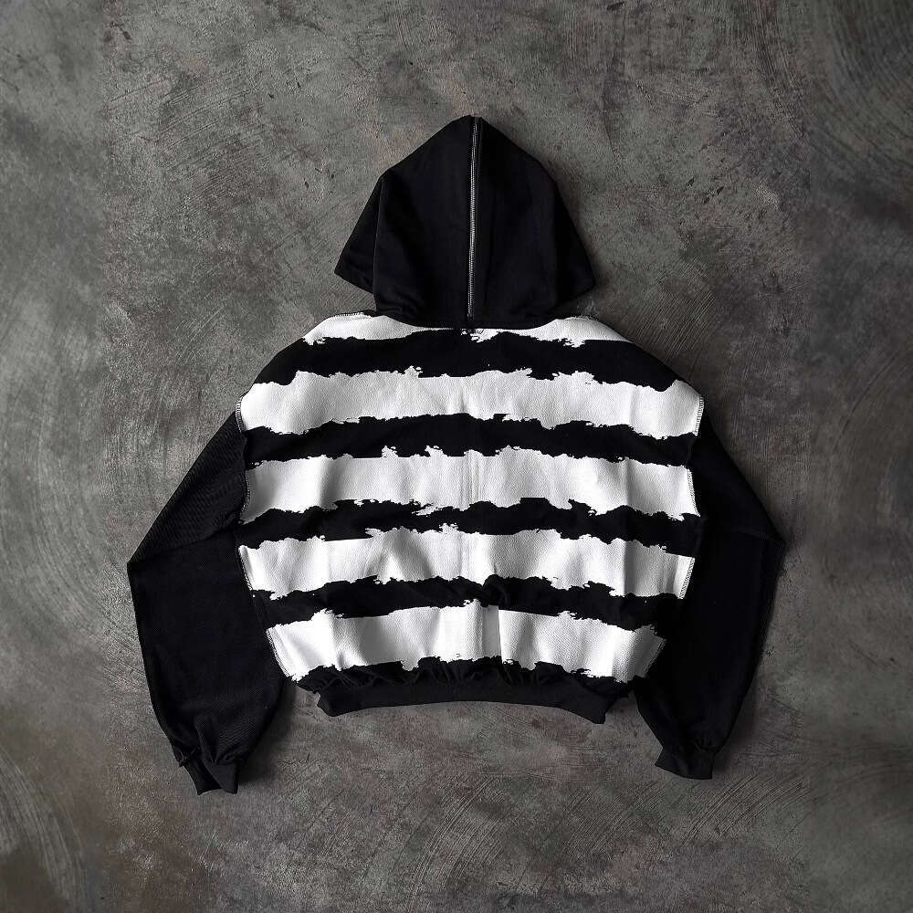 Y2K full zipper split design unisex printed hooded sweatshirt