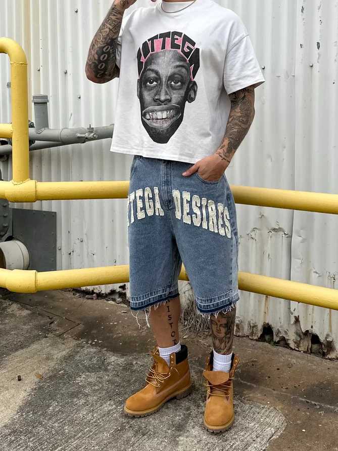Y2k Streetwear New Shorts Harajuku Hip-hop Letter Patch Denim Shorts Men Women Retro Fashion Oversized Basketball Sports ShortsT250305
