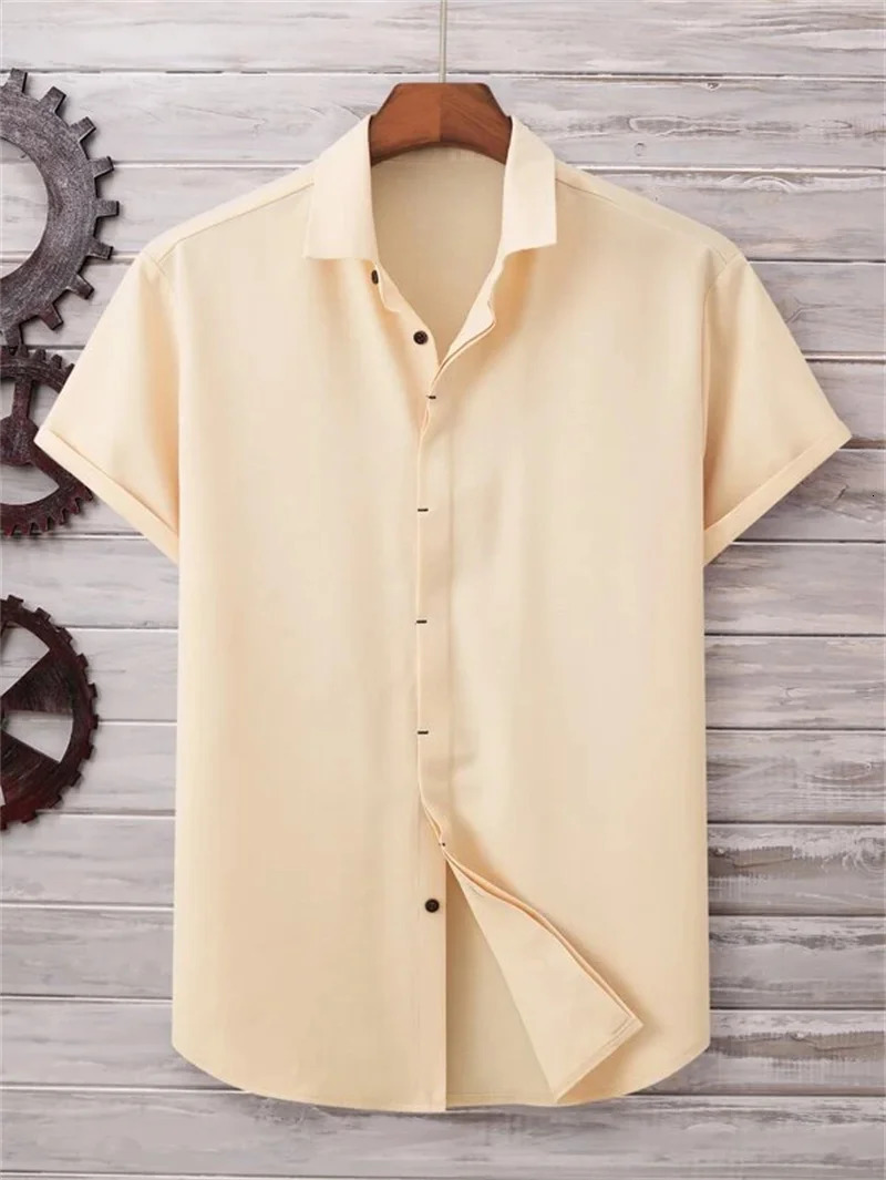 Summer Mens Solid Color Shirt Simple Breathable Top Hawaiian Outdoor Loose Cool Comfortable Clothing 250227