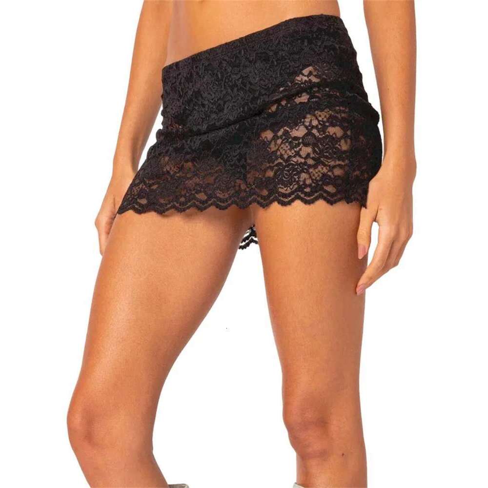 Women's Mini Lace Casual Low Waist Solid Color See Through Sexy Fashion 3 Short Skirts Summer Beach