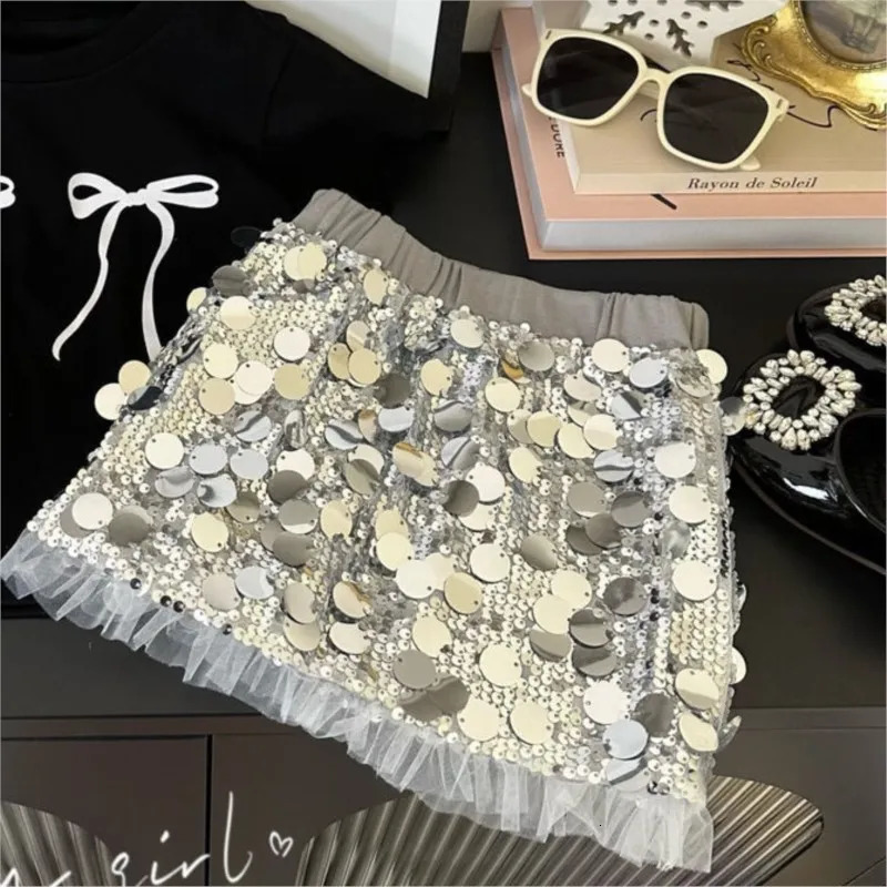 Fashion Baby Girl Clothes Set Bow Print TshirtSequins Skirt 2PCS Infant Toddler Teens Child Sparkle Suit Kid Clothes 1-12Y 250304