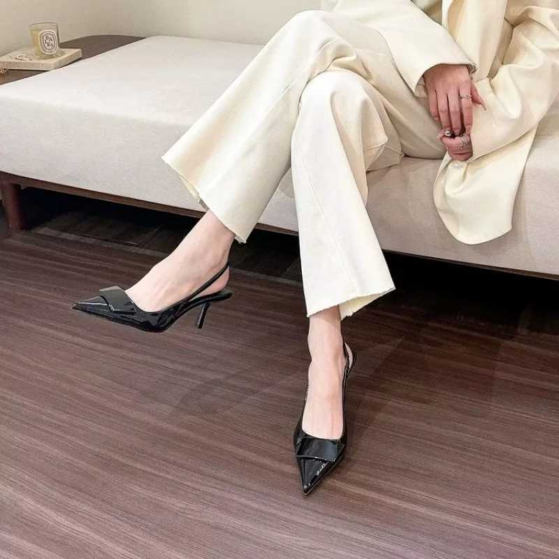 Wens Leather Slippers High H Shoes Party Pumps Wan Summer Sandals Wan High Heel Slingback Sandal Shoes Y250304