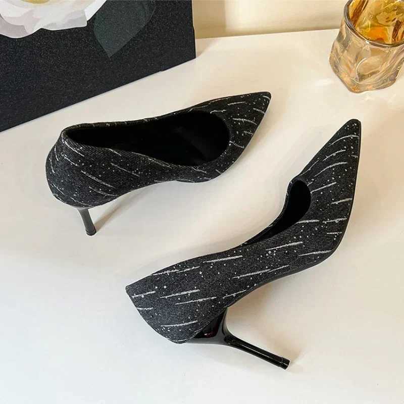 Size Up Shoes Fi Wen Summer High H Wedding Shoes Denim Pointed Stiletto High Heels Work Shoes 8cm High H Y250304