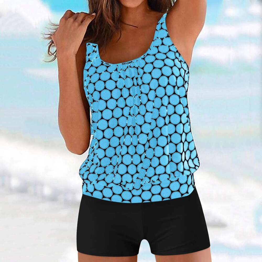 Plus Summer Size Women High Waist Retro Print Ruched Tankinis Set Swimwear 2024 New Sg Beachwear Monokini Km-Ly