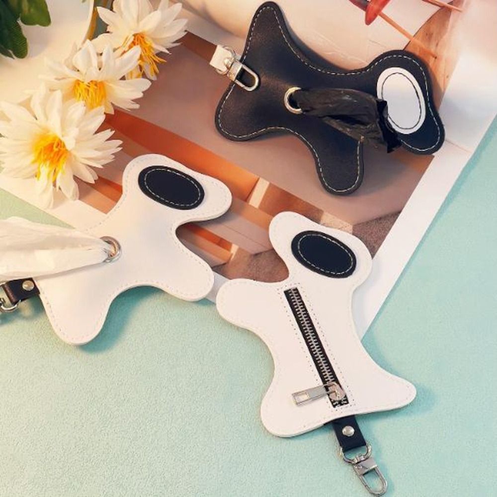 Leather Dog-Shaped Pet Poop Trash Bag Travel-Friendly with Buckle Pet Poop Bag Holder Hanging Pet Waste Bags Organizer