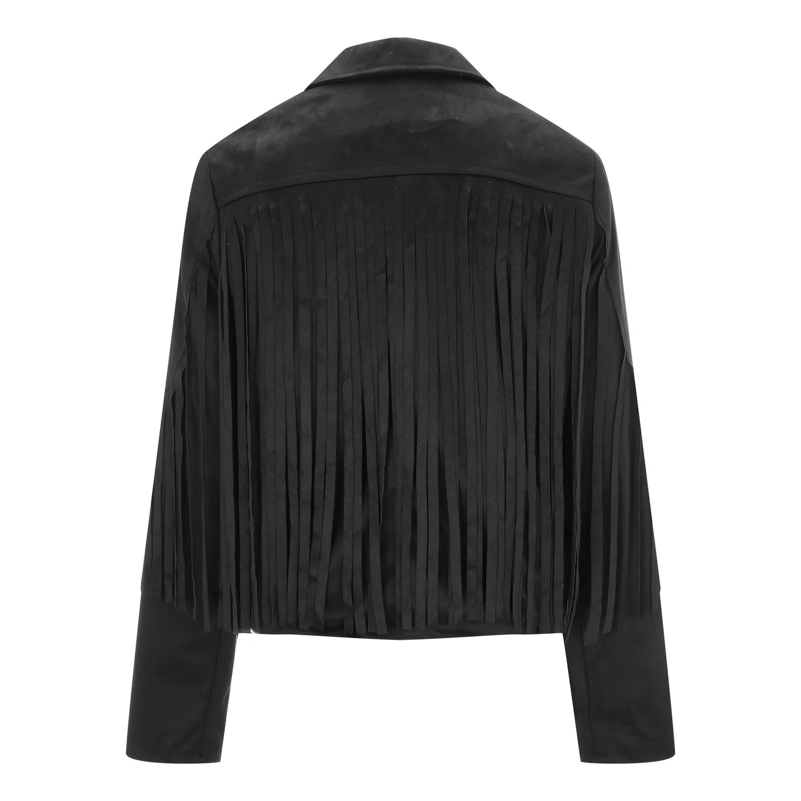Winter Jackets For Women Fringe Suede Leather Jackets Tassel Motorcycle Cropped Coats Turndown Collar Open Front 250304
