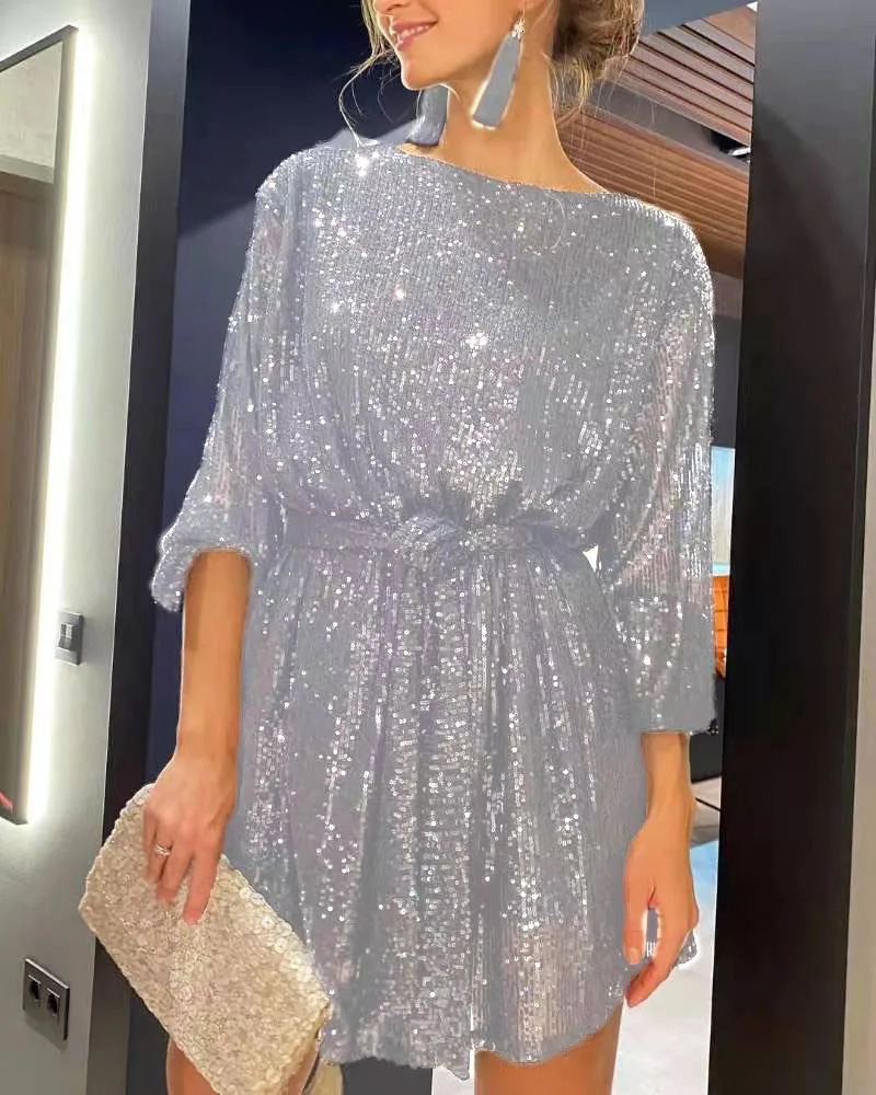 Plussize womens dress holiday party glitter beaded temperament elegant plussize clothing 250225