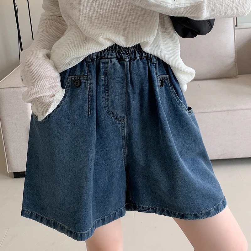 2024 Summer Plus Size Denim Shorts For Women High Elastic Wasit Wide Leg Loose Blue Jean Short Streetwear Half Jeans 250304
