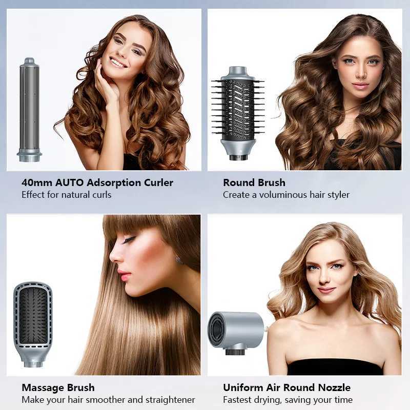 Hair Dryers 5-in-1 Professional Hair Dryer Low Noise Adjustable Temperature Replaceable Heads Automatic Curling Iron for Perfect Styling z250305
