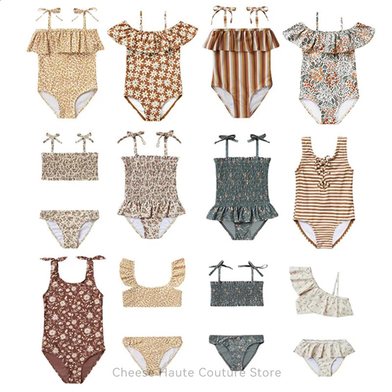 RC Baby Girls Swimwears Summer Bikini Set Sun Protection Kids Cute Floral Toddler Learn Swimming Suits Sunbeach Swimsuit 250304