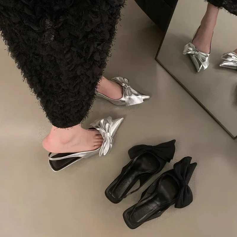 Wens Pumps Slip Wen Sandals Summer 2025 Pointed Toe Sier Party Shoes Womens Wens High H Bowknot Shoes Y250304