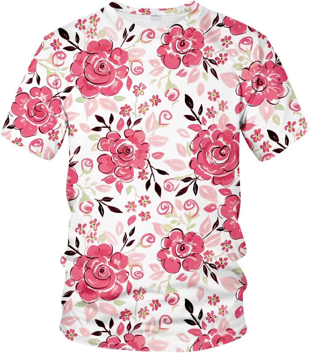 Mens T shirt 3D Rose Casual T-Shirt Floral Flower Pattern Novelty Tshirts for Mens Womens tee Casual tops summer clothes Plant pattern