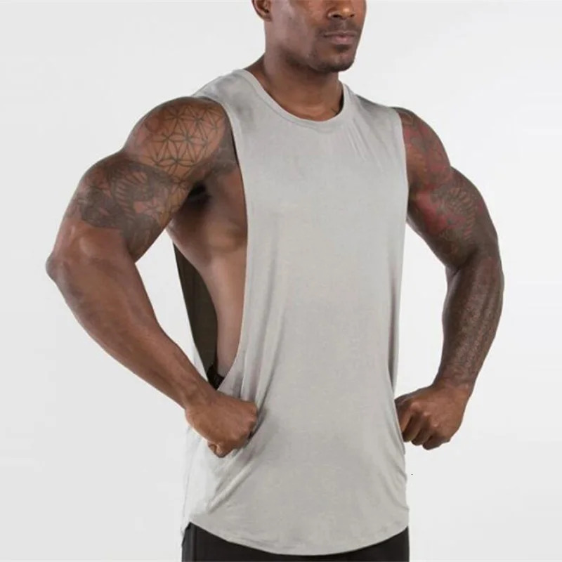 Plain Tank Top Men Gyms Stringer Sleeveless Shirt Open Sides Blank Fitness Clothing Cotton Sportwear Muscle Vest 250304