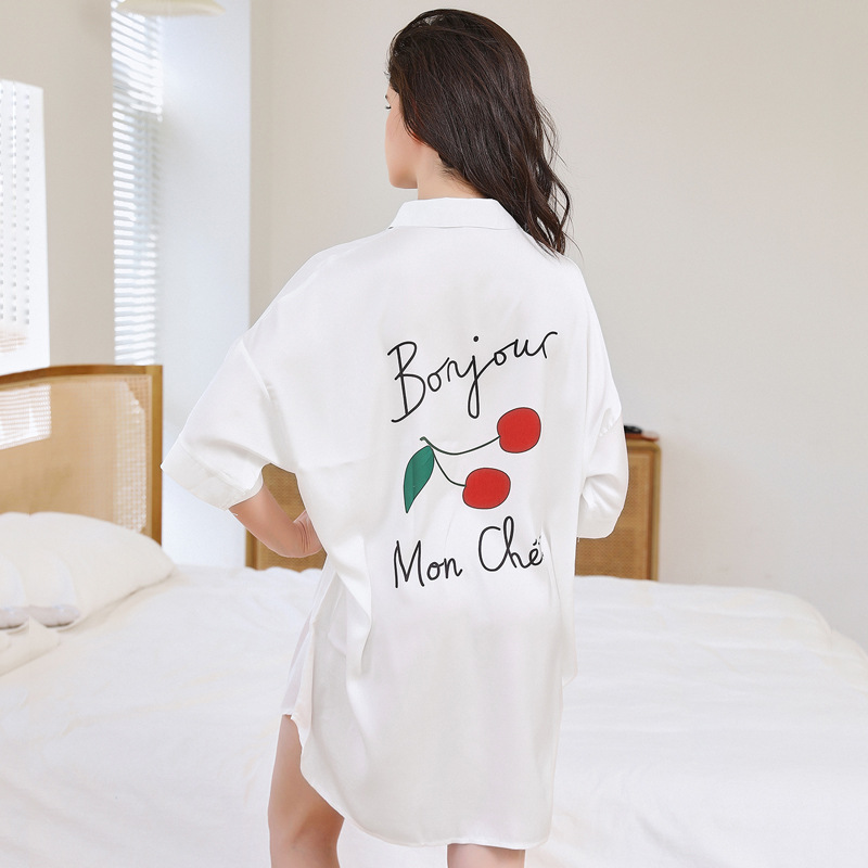 Ladies' Casual Chic Boyfriend Shirt-Style Pajamas with Summer Outer Wear Option - Large Sizes Included
