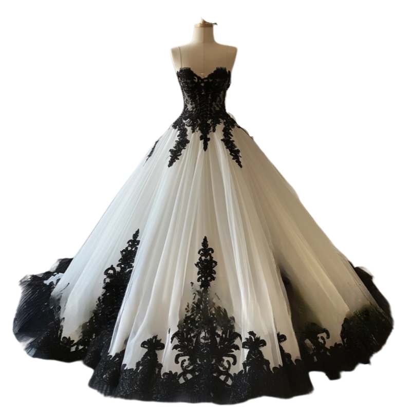 2025 Vintage Black And White Wedding Dresses Lace Appliques Sweetheart A-Line Long Bridal Gowns Sleeveless Back Lace-Up Gothic Vestido De Novia