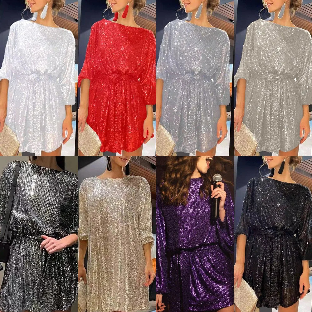 Plussize womens dress holiday party glitter beaded temperament elegant plussize clothing 250225