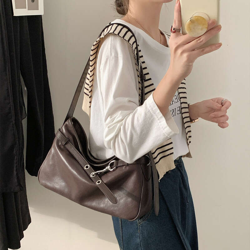 Vegetable Tanned Sheepskin Commuting Tote 2025 New Crossbody With Genuine Leather Texture, Single Shoulder Bag, Women's Armpit Bag