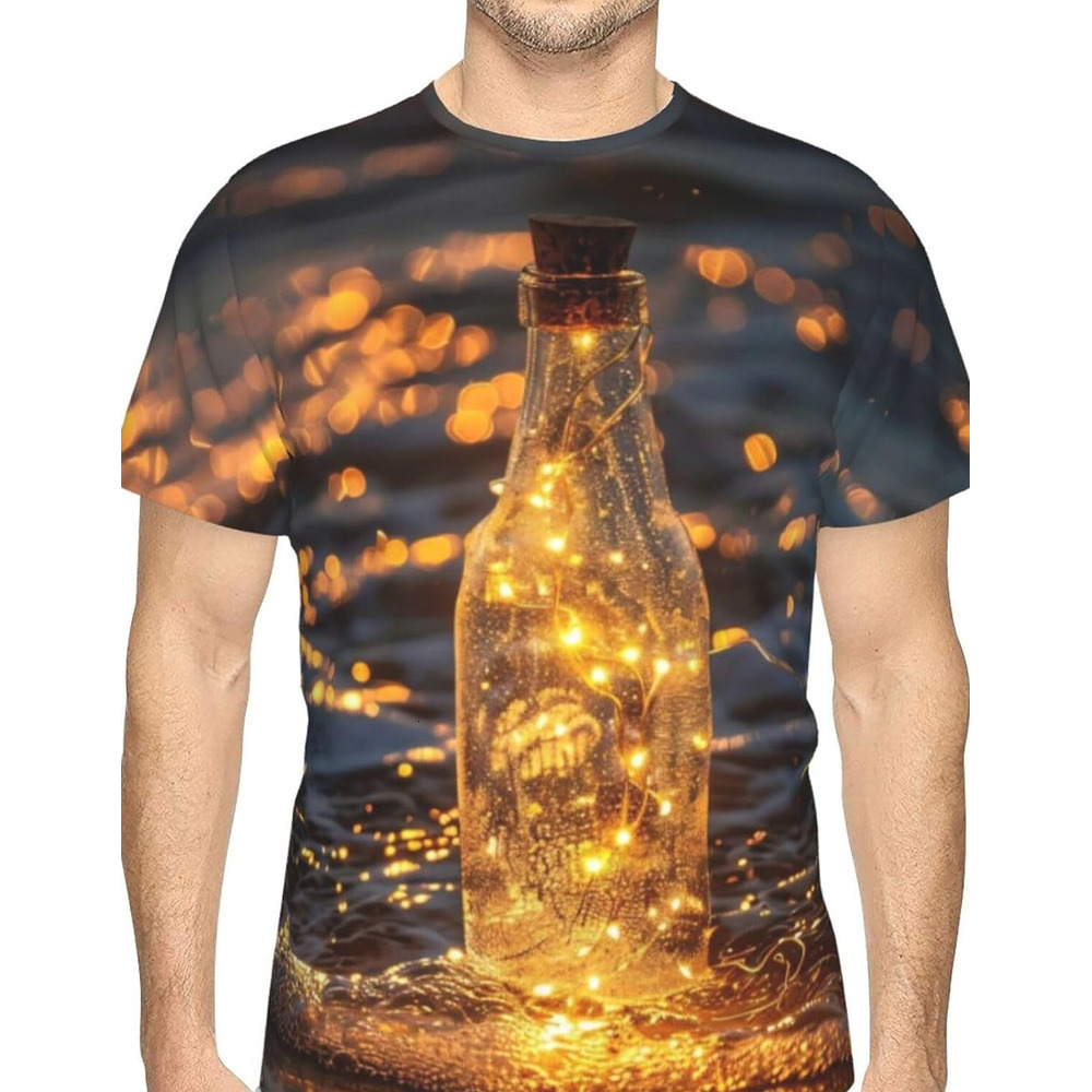 Mens T shirt Drift Bottle 3D Printed T-Shirt for Men and Women - Glowing Bottle Graphic Casual Trendy Crew Neck Tops Tee tee Casual tops summer clothe