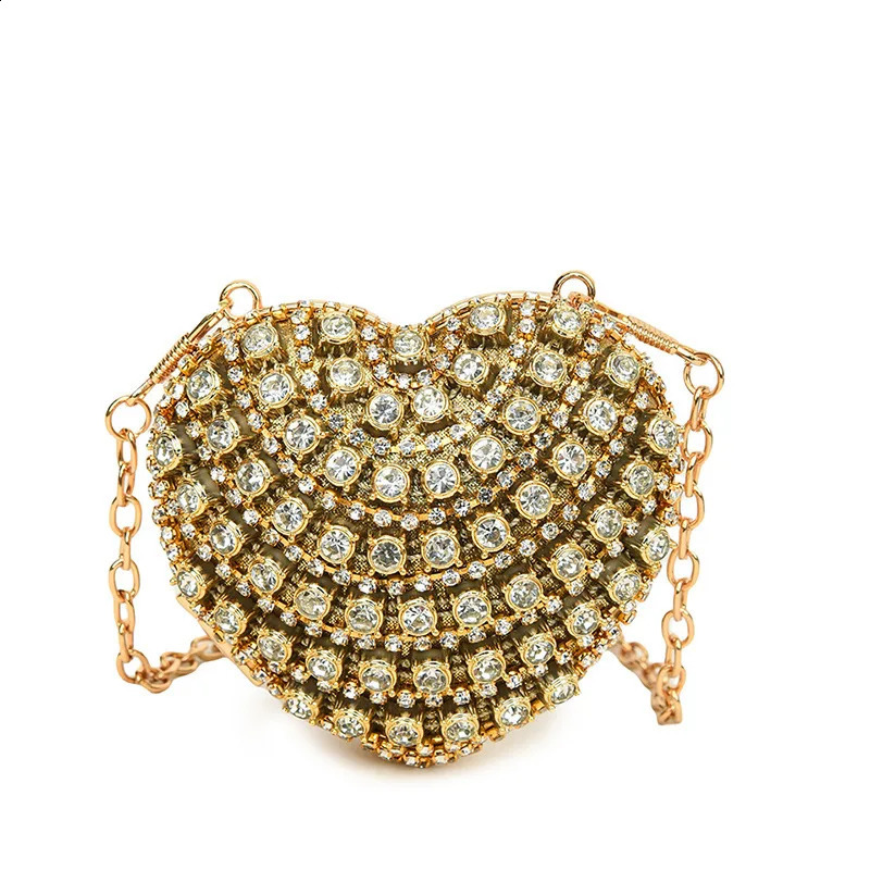 Mini Diamond Inlay Heart Shape Crystal Clutch Stones Evening Wedding Party Shoulder Bag Handle Rhinestone Handbags 250304