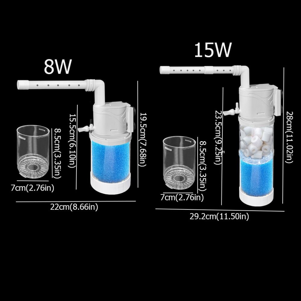 Silent Fish Tank Submersible Filter Plastic 8W/15W Aquarium Filter Pump Water Circulation Pump Removable Fish Poop Collector