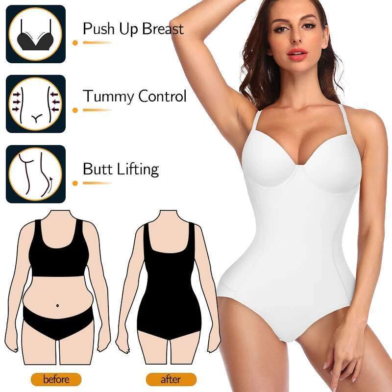 Sexy Women Shapewear Bodysuits Built-In Bra Camisole Tops Waist Trainer Slim Full Body Shaper Gerie With Underwire Cup KLMY