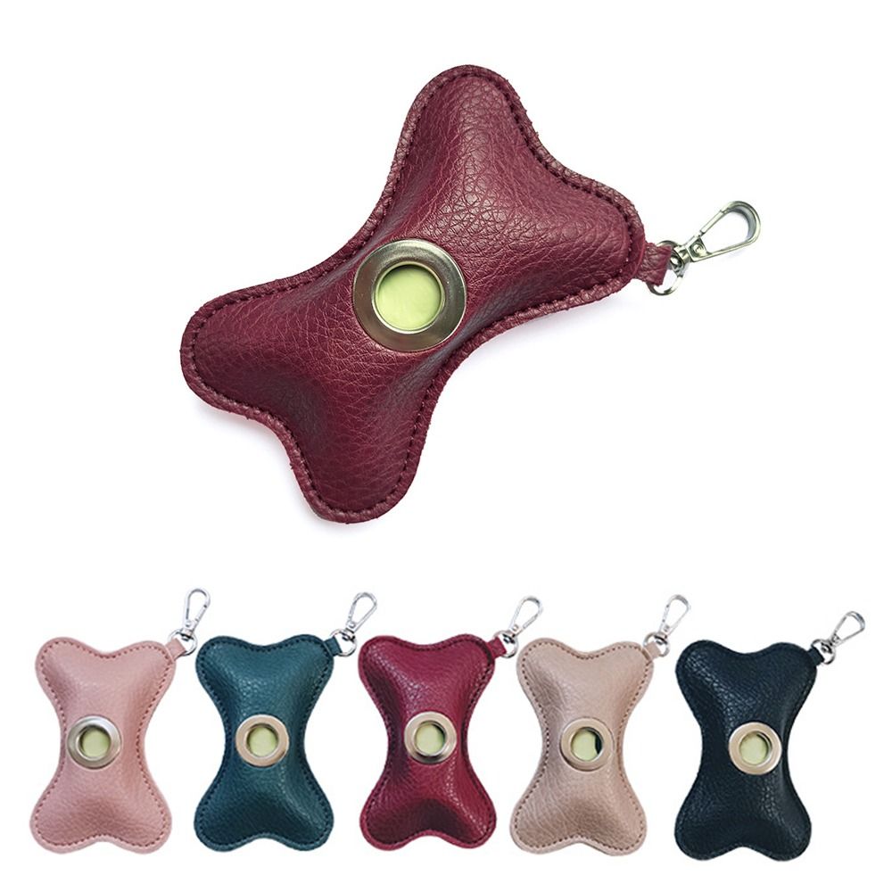 Creative Dog Poop Bag Dispenser Bone Shaped Zipper Closure Pet Poop Clean Bag Holder PU Leather Leakproof Pet Waste Bag Carrier